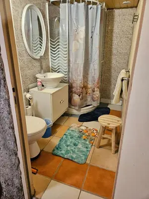 Salle de bains dans l'établissement La roulotte au bord de l'étang