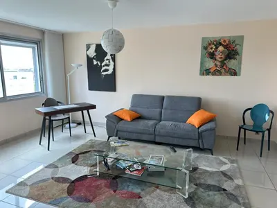Coin salon dans l'établissement Bel appartement spacieux , lumineux, proche Dijon centre auditorium