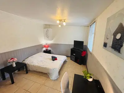 Un ou plusieurs lits dans un hébergement de l'établissement Le petit studio - 1 chambre - Proche Gare TGV et RCEA