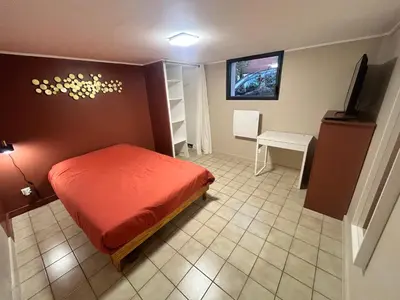 Télévision ou salle de divertissement dans l'établissement Chambre au calme parc de la colombière