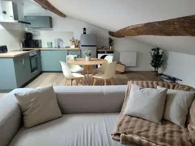 Cuisine ou kitchenette dans l'établissement L'écrin Mansart, vaste et charmant T2 climatisé