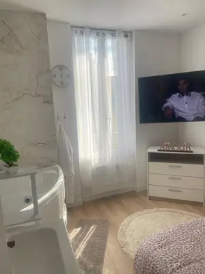 Télévision ou salle de divertissement dans l'établissement Appartement Jacuzzi proche Cité Gastronomique