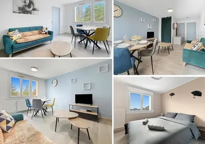 Coin salon dans l'établissement Appartement lumineux, épuré avec balcon et parking