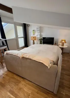 Un ou plusieurs lits dans un hébergement de l'établissement L'Épure - Studio neuf & lumineux dans Mâcon centre