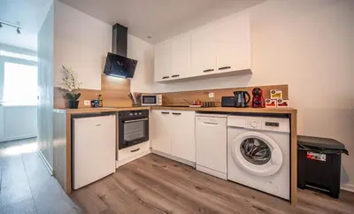 Cuisine ou kitchenette dans l'établissement Le Petit Bonheur