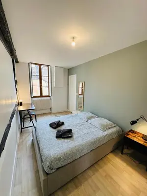 Un ou plusieurs lits dans un hébergement de l'établissement Charmant appartement centre Dijon