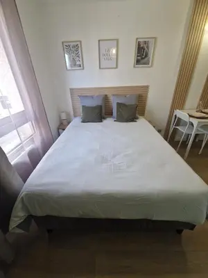 Un ou plusieurs lits dans un hébergement de l'établissement Le Cosy 213 des Logis de Paray Studio Downtown