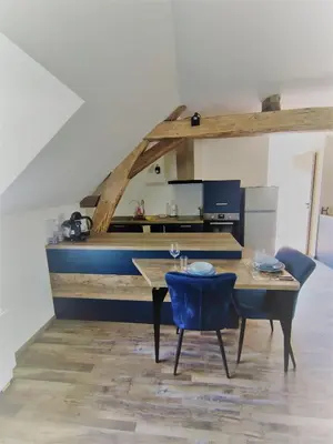 Cuisine ou kitchenette dans l'établissement Gte du Moulin Brochat 4 toiles avec espace jacuzzi commun