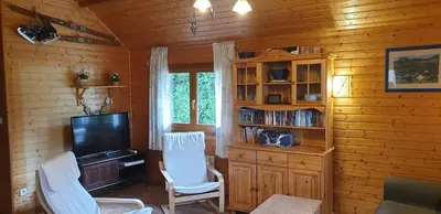 Télévision ou salle de divertissement dans l'établissement Chalets les Silènes