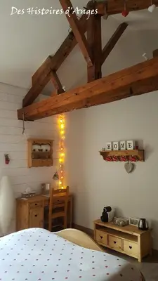 Un ou plusieurs lits dans un hébergement de l'établissement B&B Des Histoires d'Anges - Côté Jardin - Accueil Vélo
