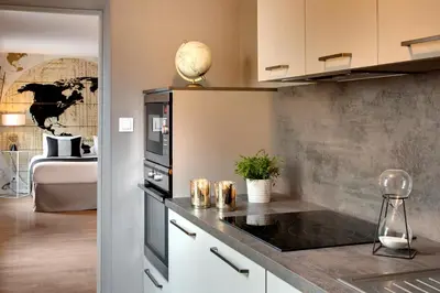 Cuisine ou kitchenette dans l'établissement Appartements des Ducs