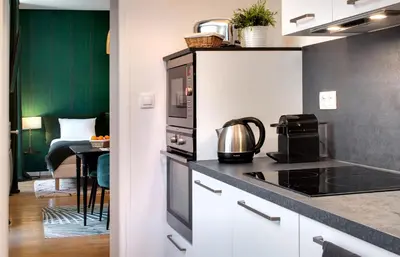 Cuisine ou kitchenette dans l'établissement Appartements des Ducs