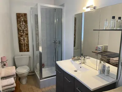 Salle de bains dans l'établissement Sublime appartement Volendame