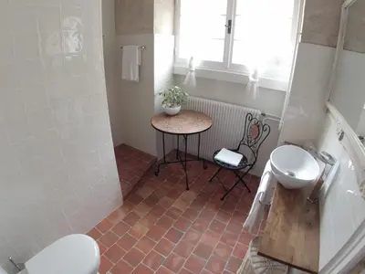 Salle de bains dans l'établissement Maison d'hôtes Fleurs de Vignes