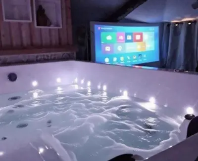 Télévision ou salle de divertissement dans l'établissement Nuit Romantique, Spa, Champagne, Cinéma, Flipper - Escapade Veyloise