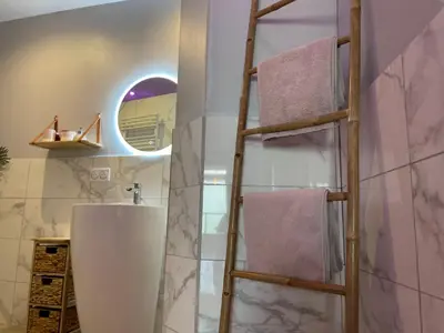 Salle de bains dans l'établissement Le Nid de la Chouette by Apparts Spa Dijon