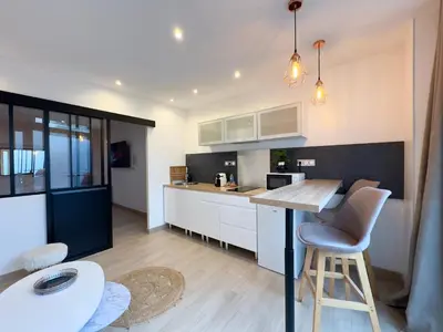 Cuisine ou kitchenette dans l'établissement Le Nid de la Chouette by Apparts Spa Dijon