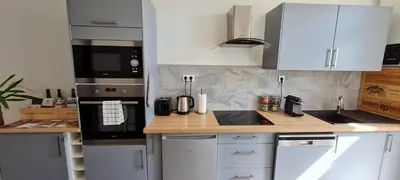 Cuisine ou kitchenette dans l'établissement Chez Charles Centre-Parking privé-Hospices-Gare