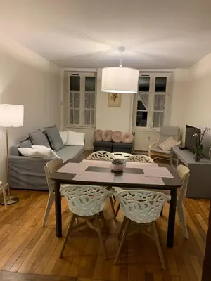 Coin salon dans l'établissement Grand appartement lumineux tout confort en plein coeur d'Arbois