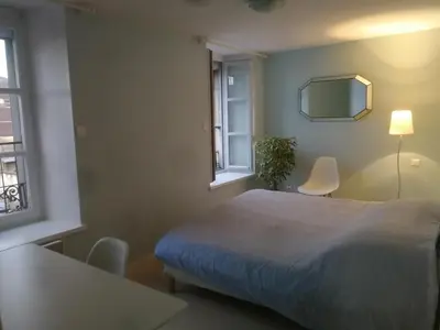 Un ou plusieurs lits dans un hébergement de l'établissement Arbois, joli petit appartement plein centre