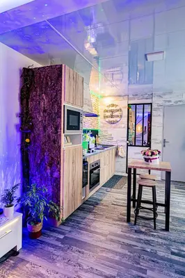 Cuisine ou kitchenette dans l'établissement Le Néflier Dijon - appart balnéo - SPA romantique pour 2