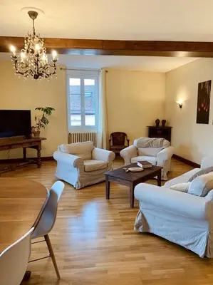 Coin salon dans l'établissement Maison entière aux portes du canal de Bourgogne