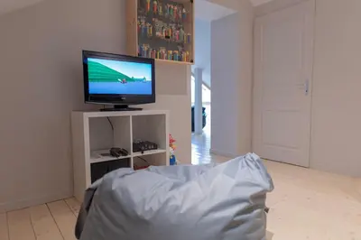 Télévision ou salle de divertissement dans l'établissement L'Orgelétaine : Grande Maison au milieu des Lacs du Jura
