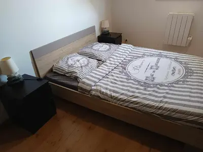 Un ou plusieurs lits dans un hébergement de l'établissement Grand Appartement chaleureux
