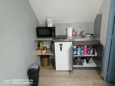 Cuisine ou kitchenette dans l'établissement Studio grand lit 160 tout équipé wifi