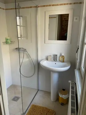 Salle de bains dans l'établissement Le jardin du roitelet