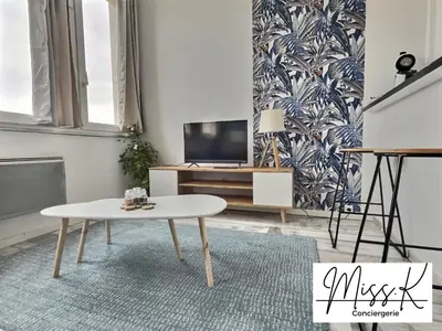 Télévision ou salle de divertissement dans l'établissement L'Héritan de Miss.K Conciergerie