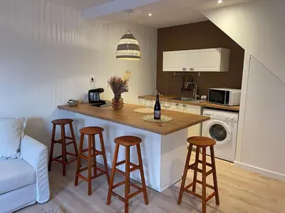 Cuisine ou kitchenette dans l'établissement Suite cosy au cœur de Vinzelles proche Mâcon Tout équipé avec salon d'extérieur